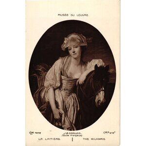 J B Greuze La Laitière Art Postcard Musée Du Louvre Printed In Paris